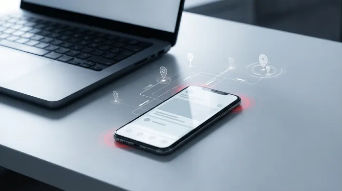 Une main d'homme en costume interagissant avec un smartphone posé sur un bureau, affichant une icône de cadenas numérique symbolisant la cybersécurité.